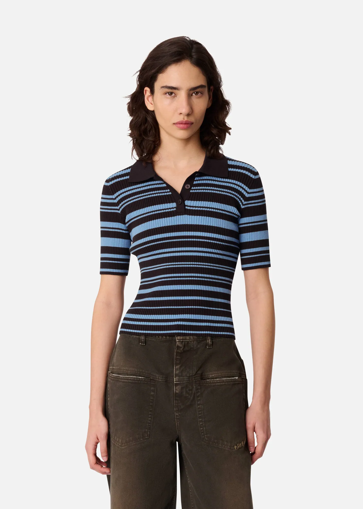 Anja Ribbed Polo Top