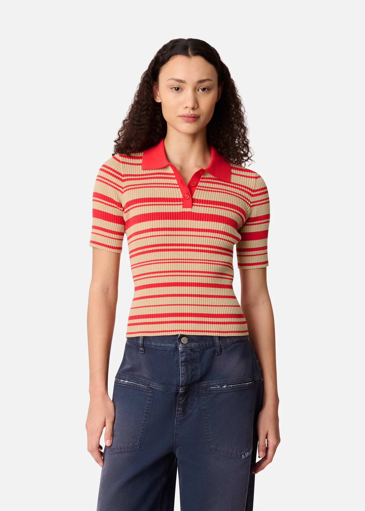 Anja Ribbed Polo Top