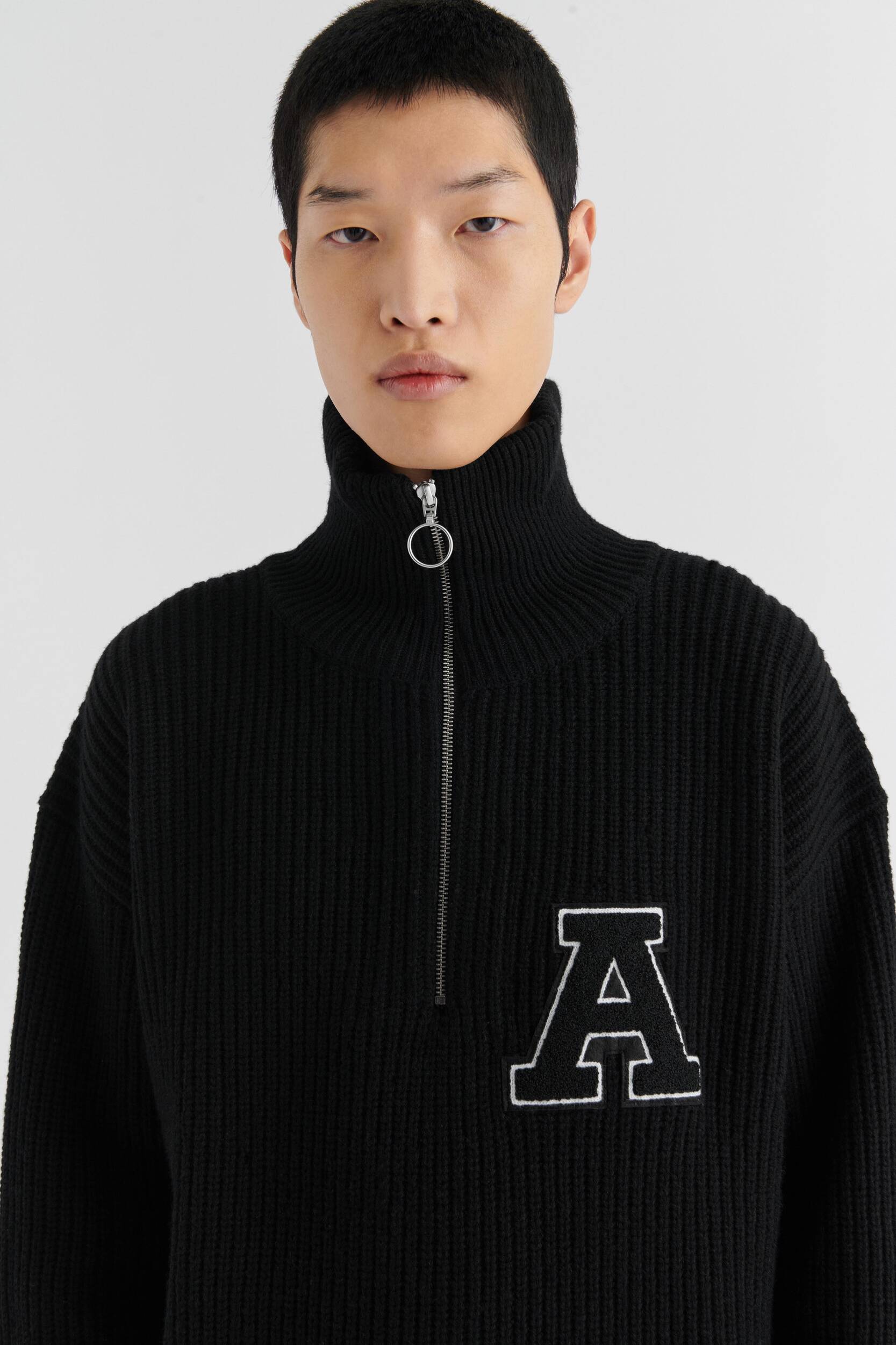 Axel Arigato: Gray Monogram Half-Zip Sweater