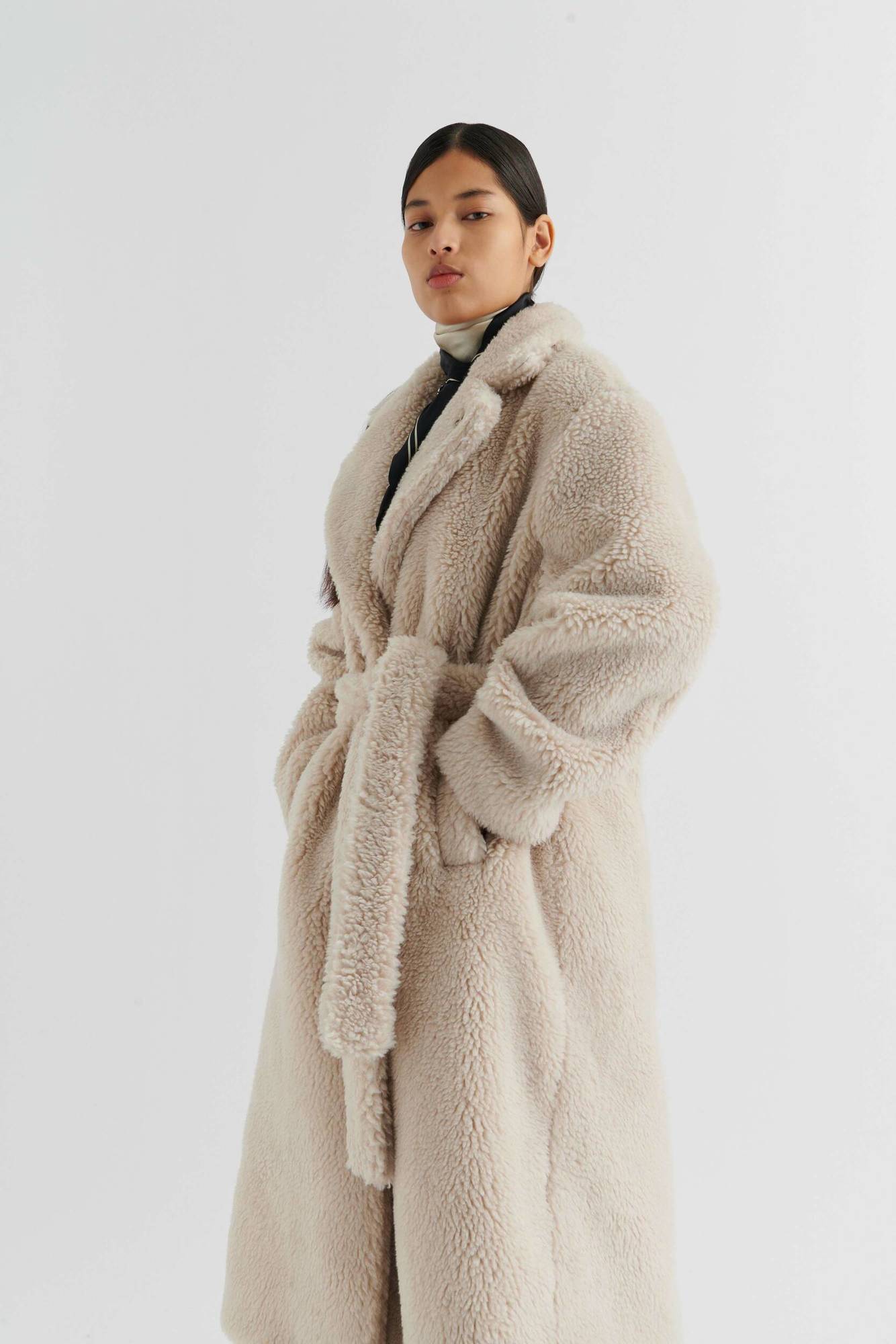 Eden Faux Shearling Wrap Coat